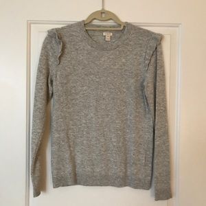 J Crew gray ruffle shoulder sweater